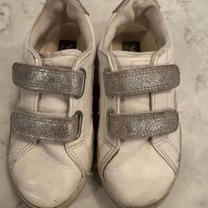 Girl’s Veja White and Silver Velcro Sneakers size 13.5